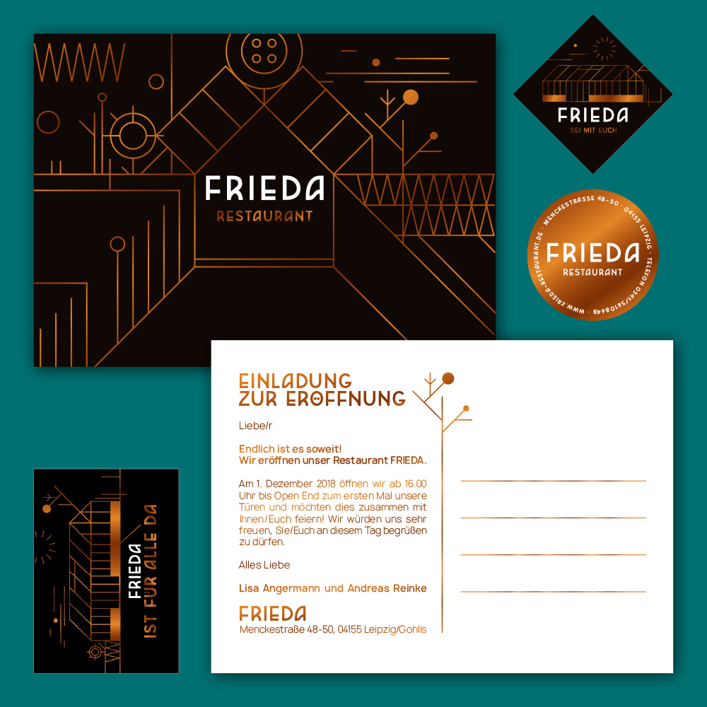 Frieda Restaurant | Einladungskarten und Sticker
