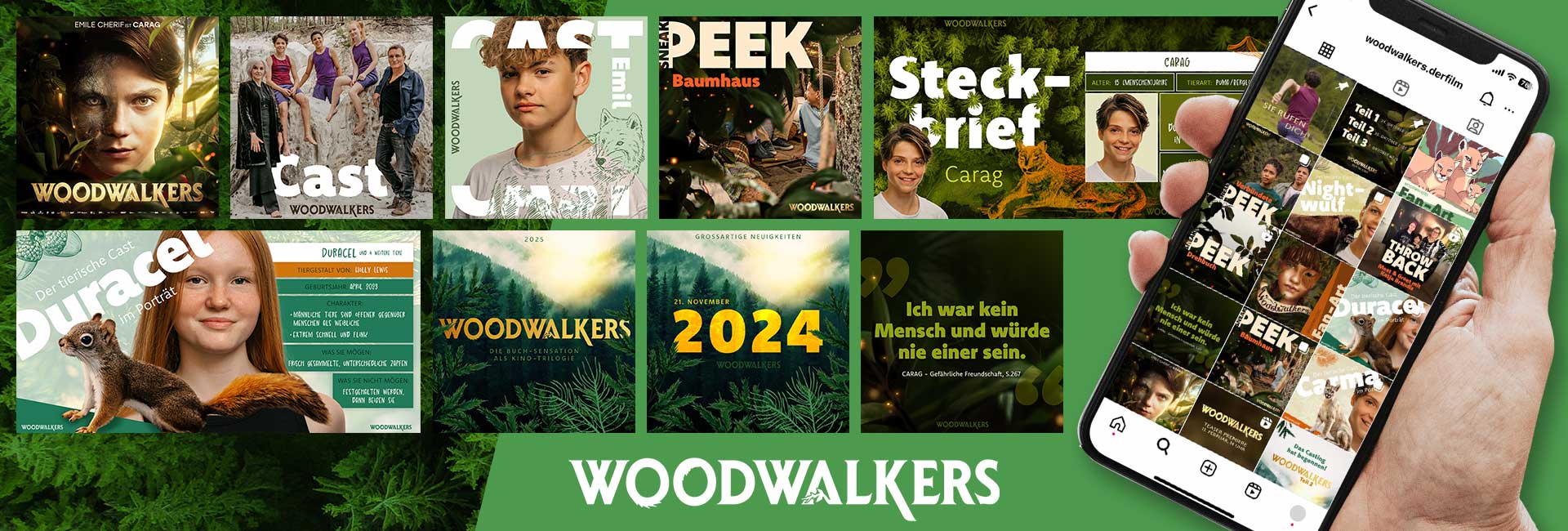 Headergrafik für den Woodwalkers-Case mit einer Kollage an verschiedenen Social Media Inhalten der Kampagne.
