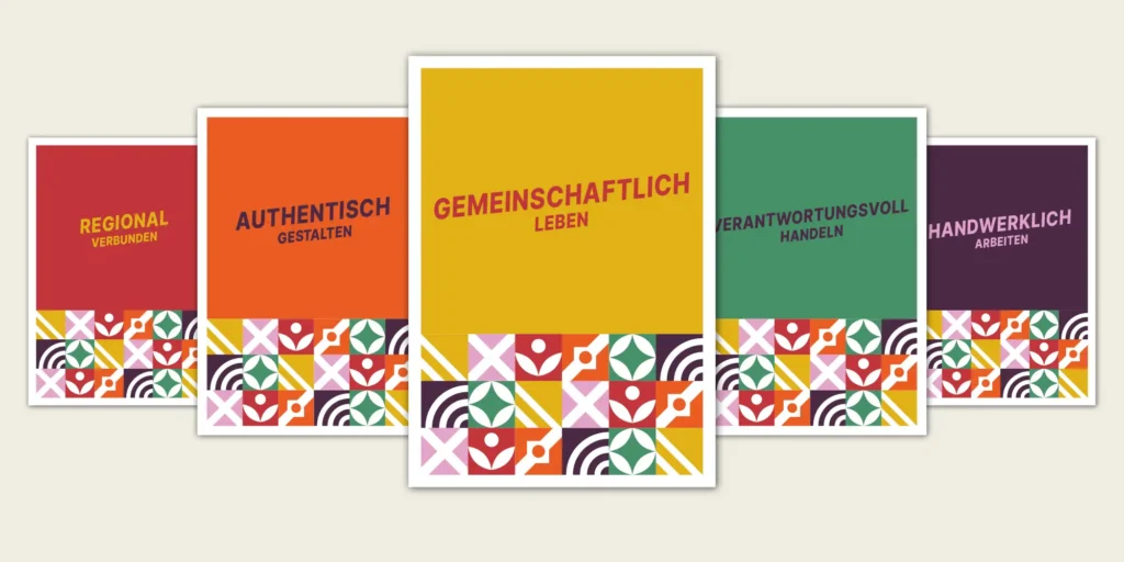 Vorschaugrafik für das Portfolio DuW family | Regionalbündnis Thüringen e.V. mit Abbildungen eines Postkartensets mit den Kernwerten des Vereins.