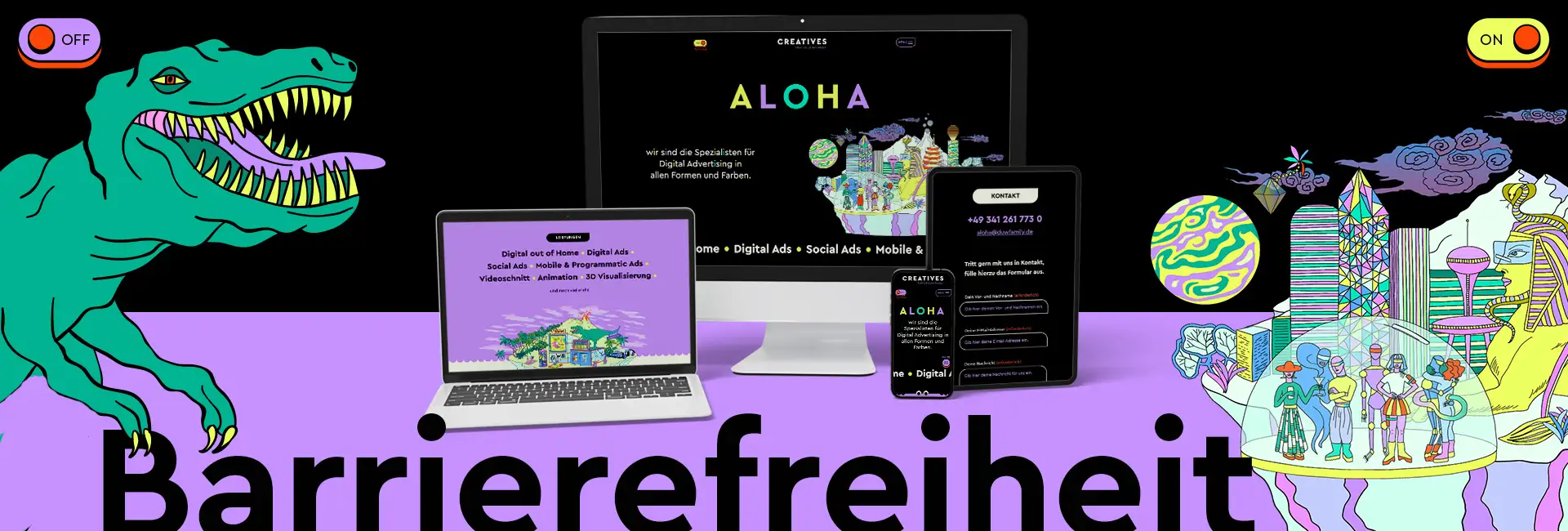 Header für den Case: Barrierefreiheit mit MockUps zu verschiedenen Elementen aus dem Case.