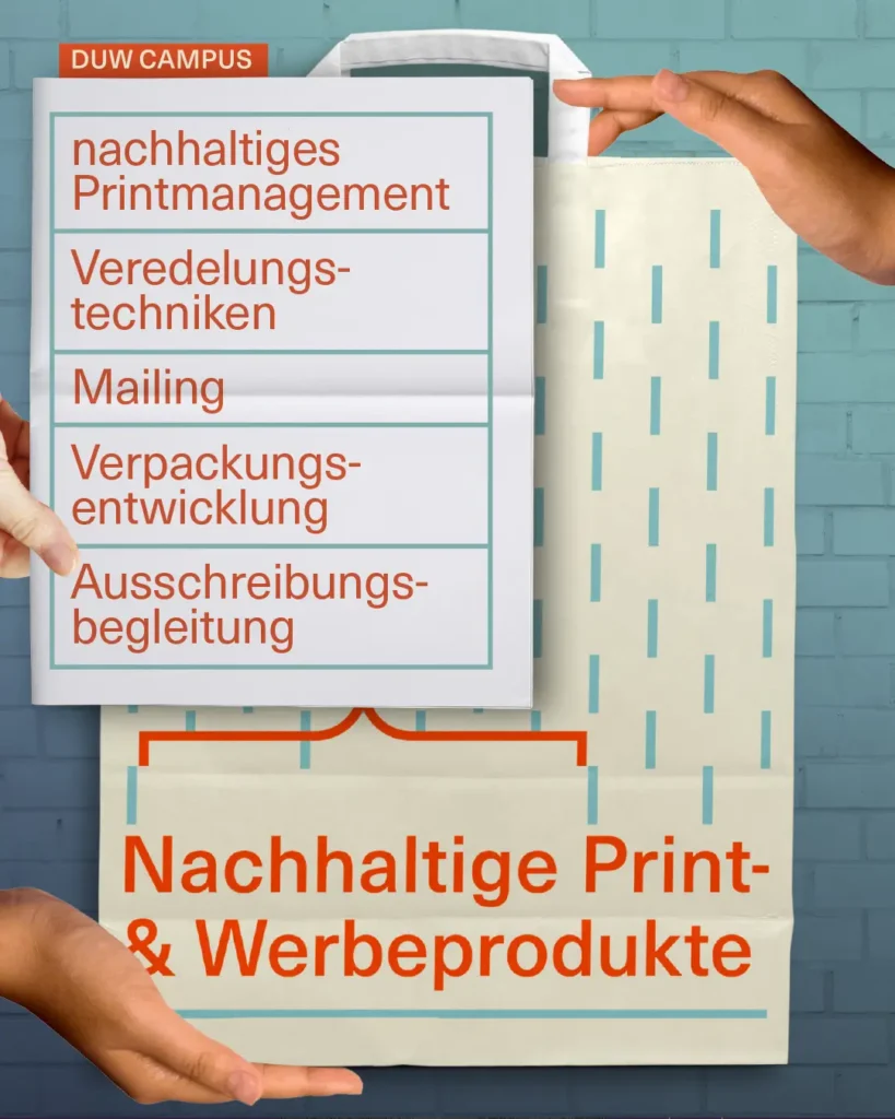 MockUp mit den Themenschwerpunkten für „Nachhaltige Print- und Werbeprodukte“ - Workshops