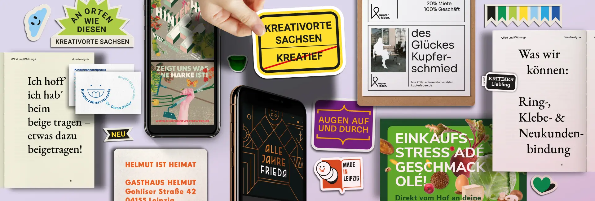 Headergrafik für das Portfolio DuW family | Wort und Wirkung | Texte und Claims